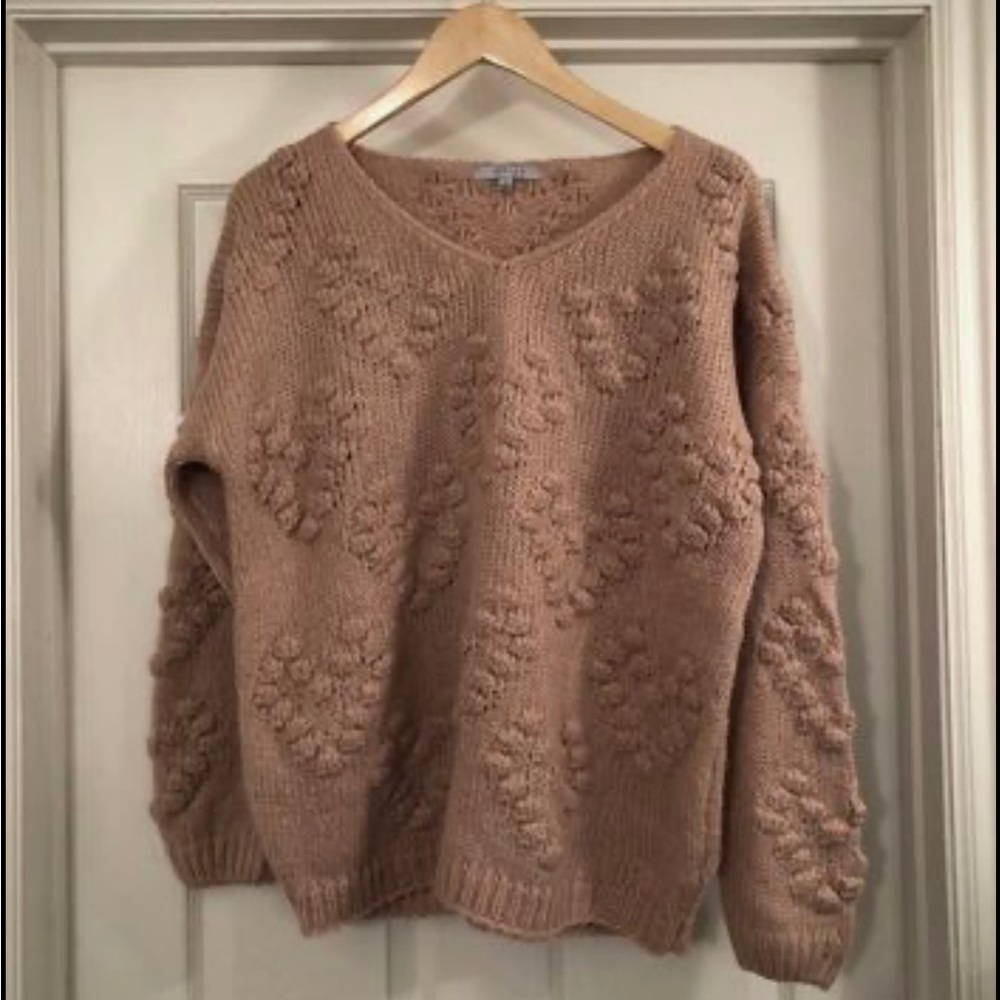 Mauve Pink Heart Pompom Knit Sweater